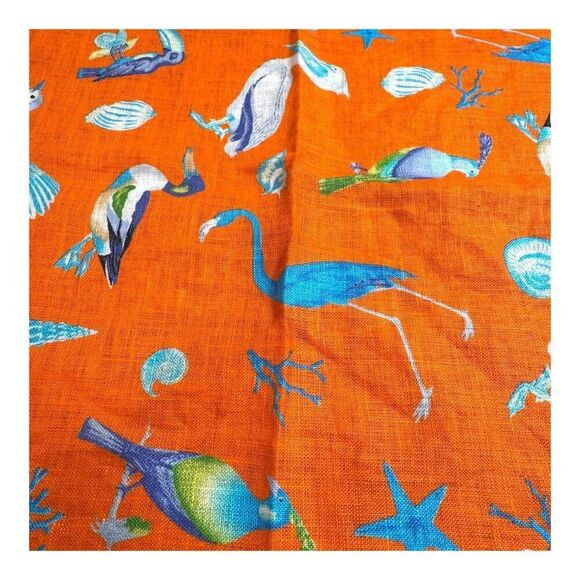 Rare Peter Millar Tropical Bird Linen Pocket Square Handkerchief Scarf Orange - Picture 2 of 7
